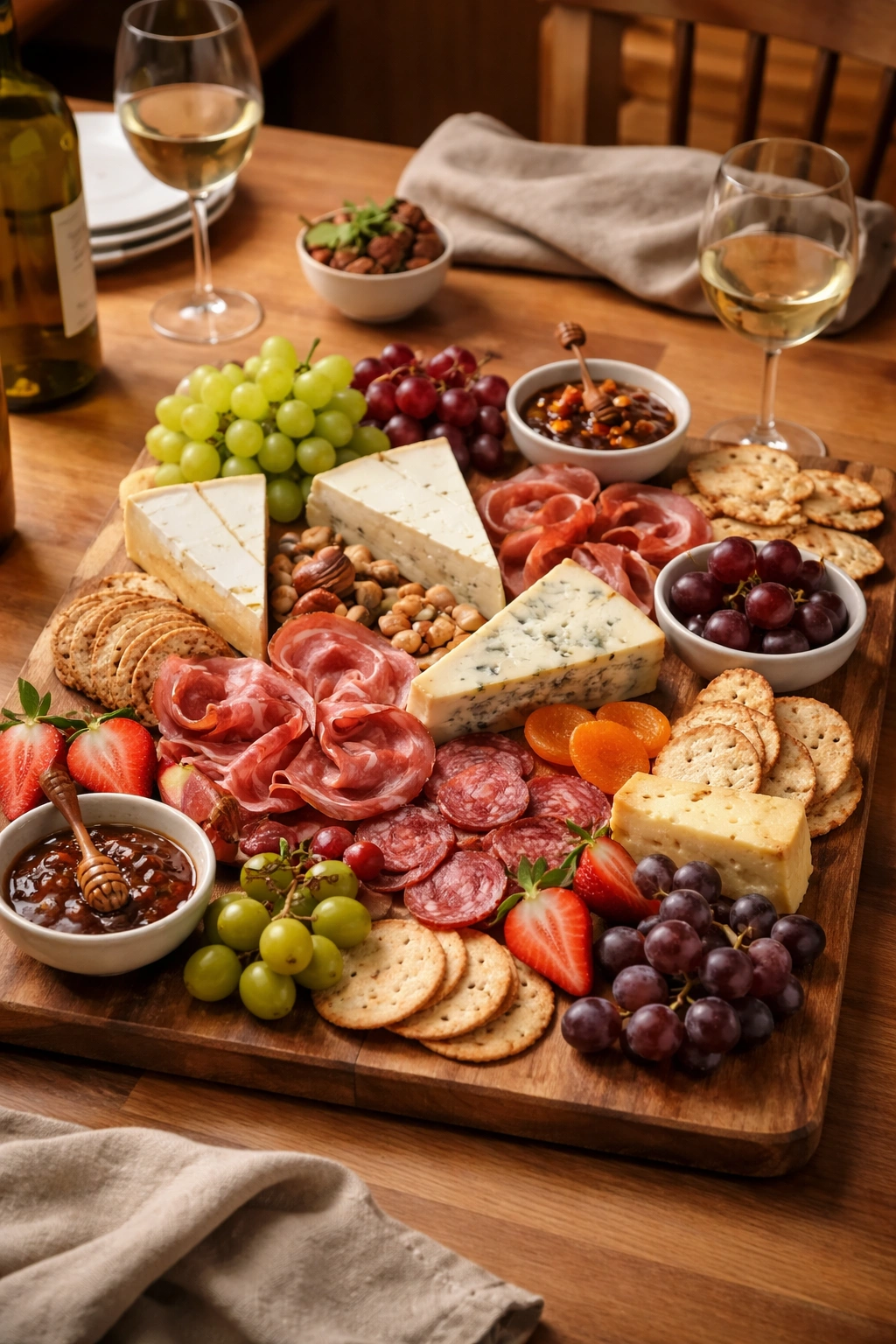 Cheese and charcuterie board with meats and crackers