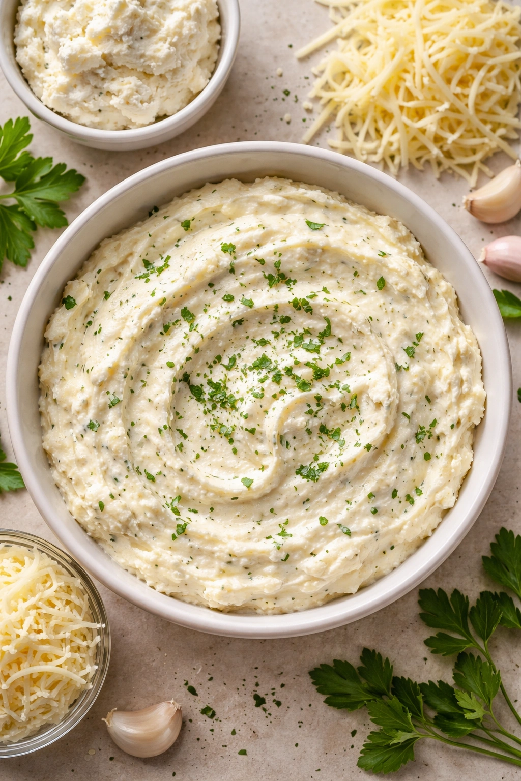 Creamy cheese filling with ricotta and mozzarella in a bowl