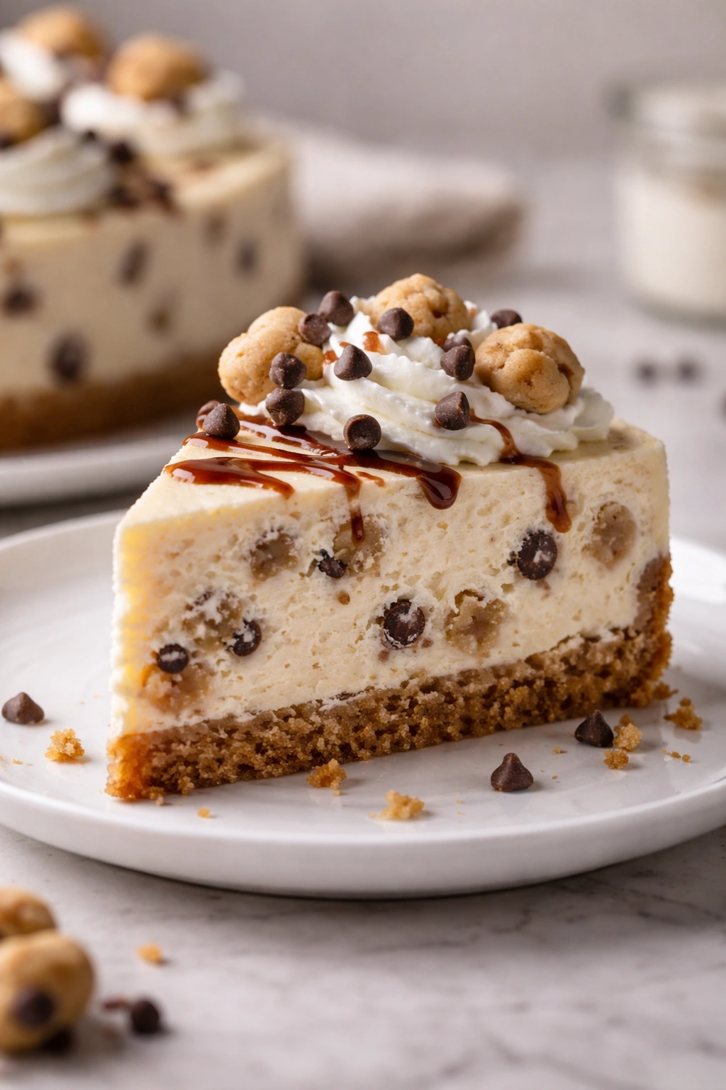 Close-up of a creamy cheesecake slice with a smooth filling on a plain plate.