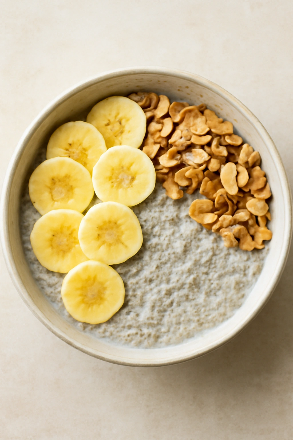 Chia pudding with two topping zones suggesting dietary customization