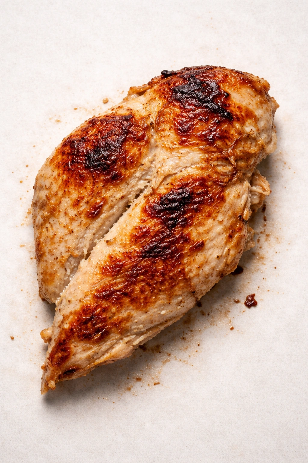 Chicken piece showing dry edges and uneven browning as common mistakes