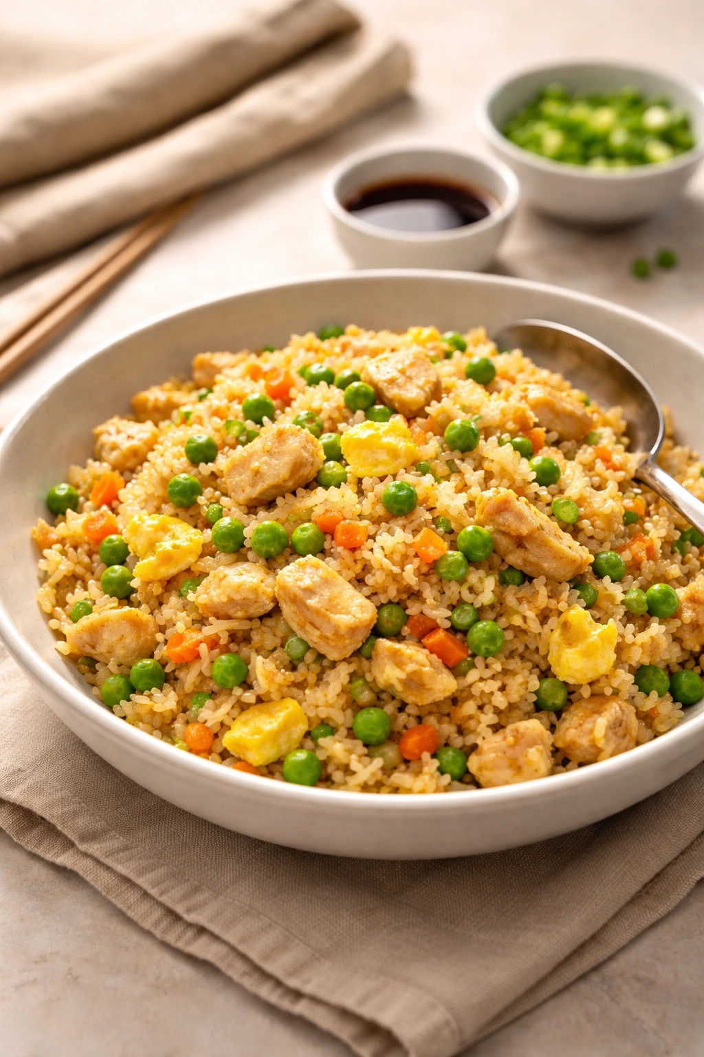 Plate of chicken fried rice ready to serve