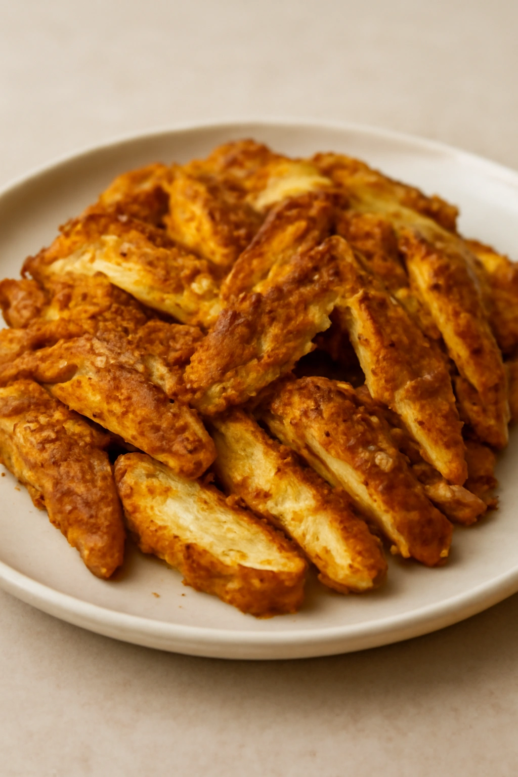 Golden chicken shawarma slices on a plate