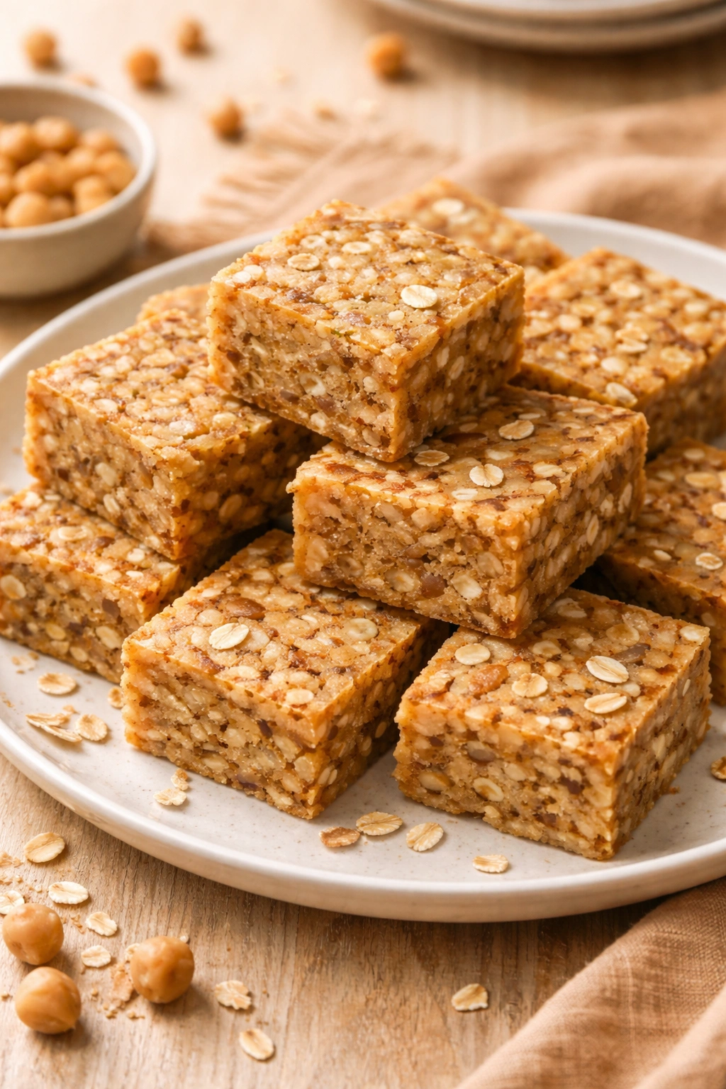Chickpea blondies with oats and nuts on a plate