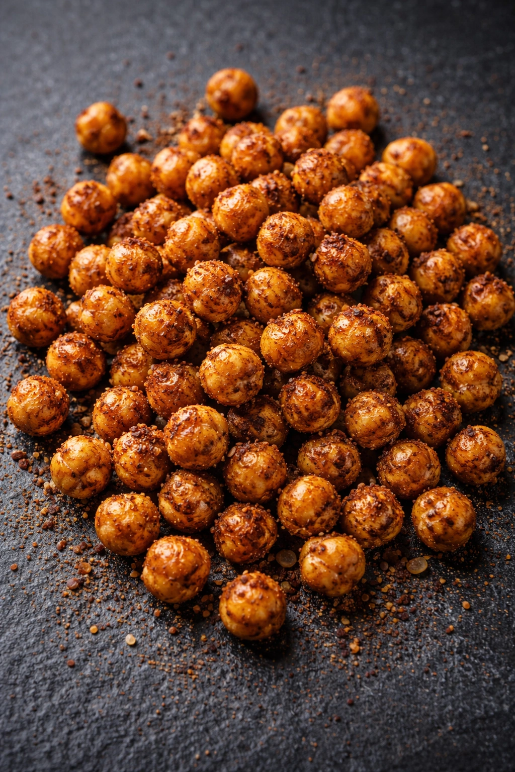 Crispy spiced chickpeas on dark slate