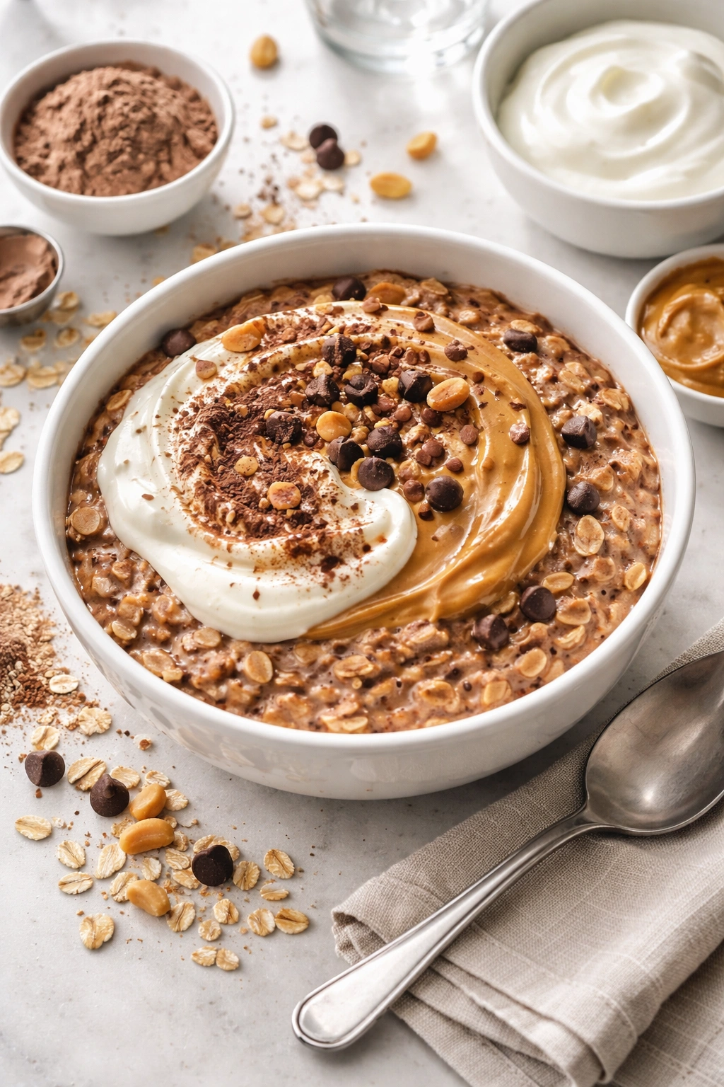Overnight oats with peanut butter and cocoa powder