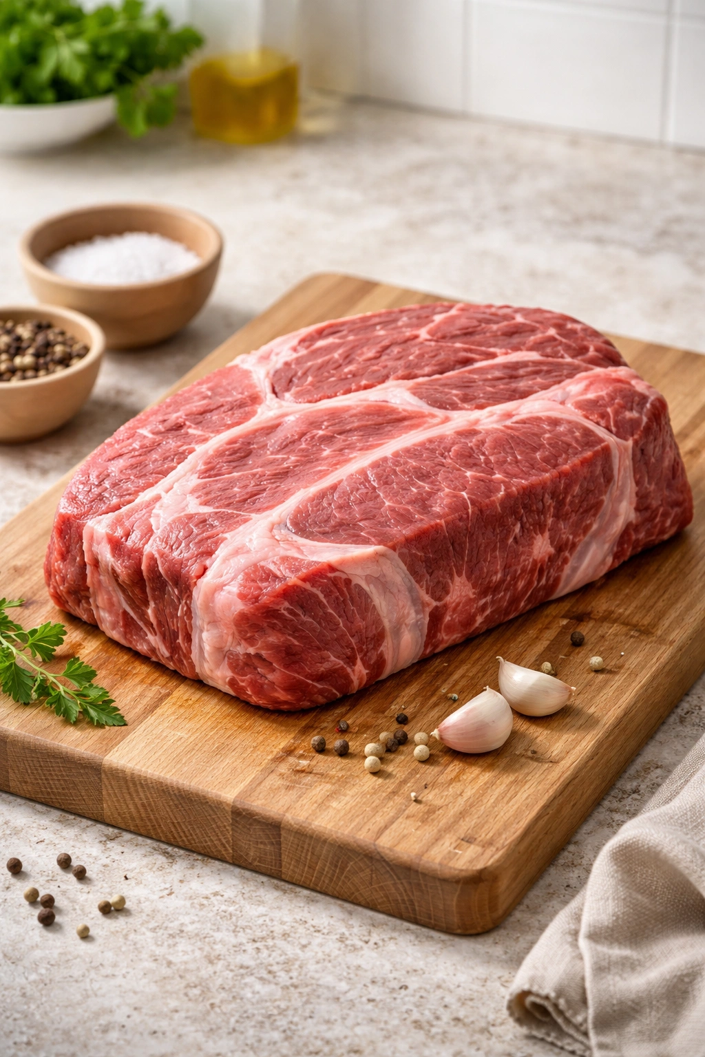 Raw chuck roast on cutting board, showcasing budget-friendly protein
