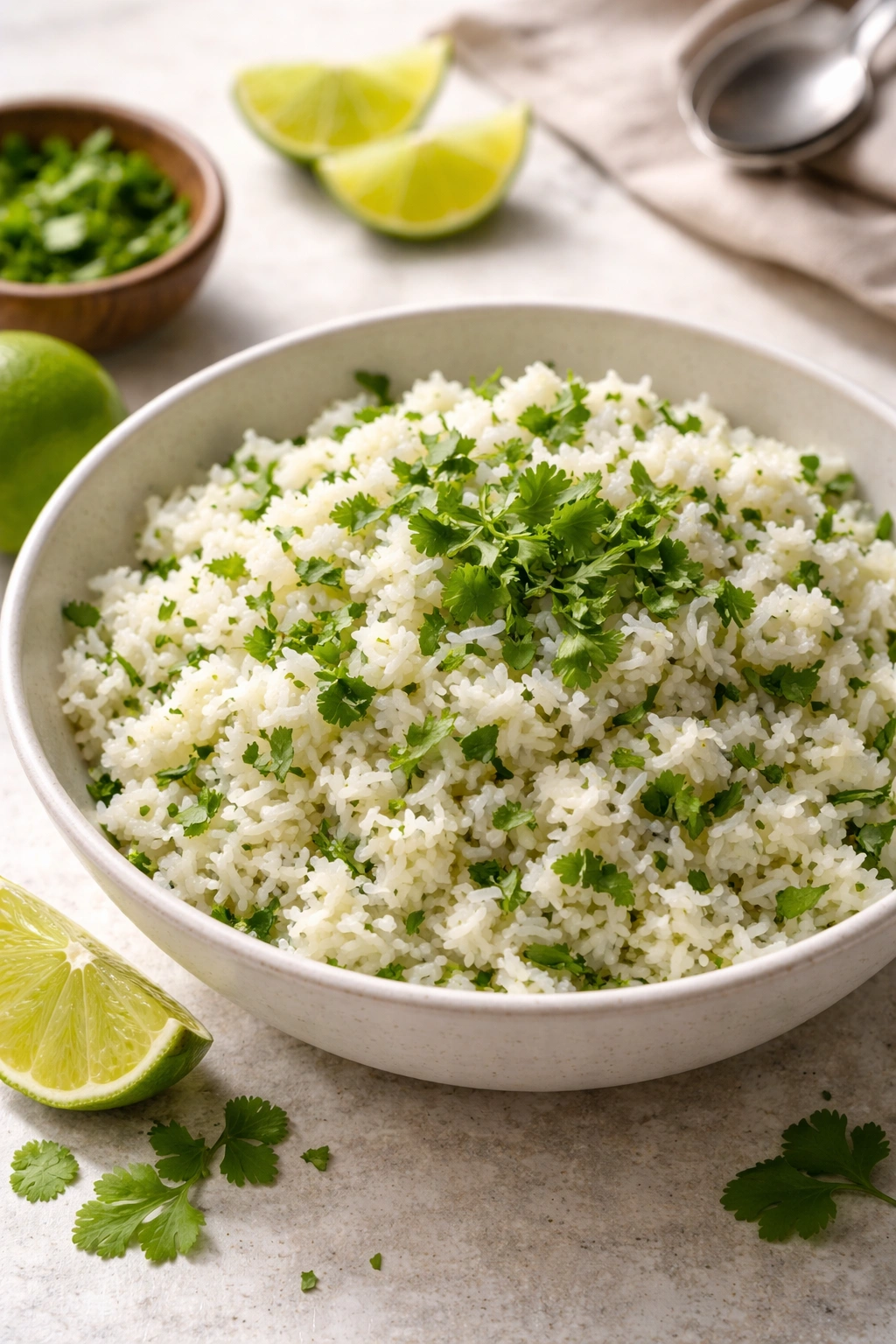 Cilantro-lime rice with cilantro and lime