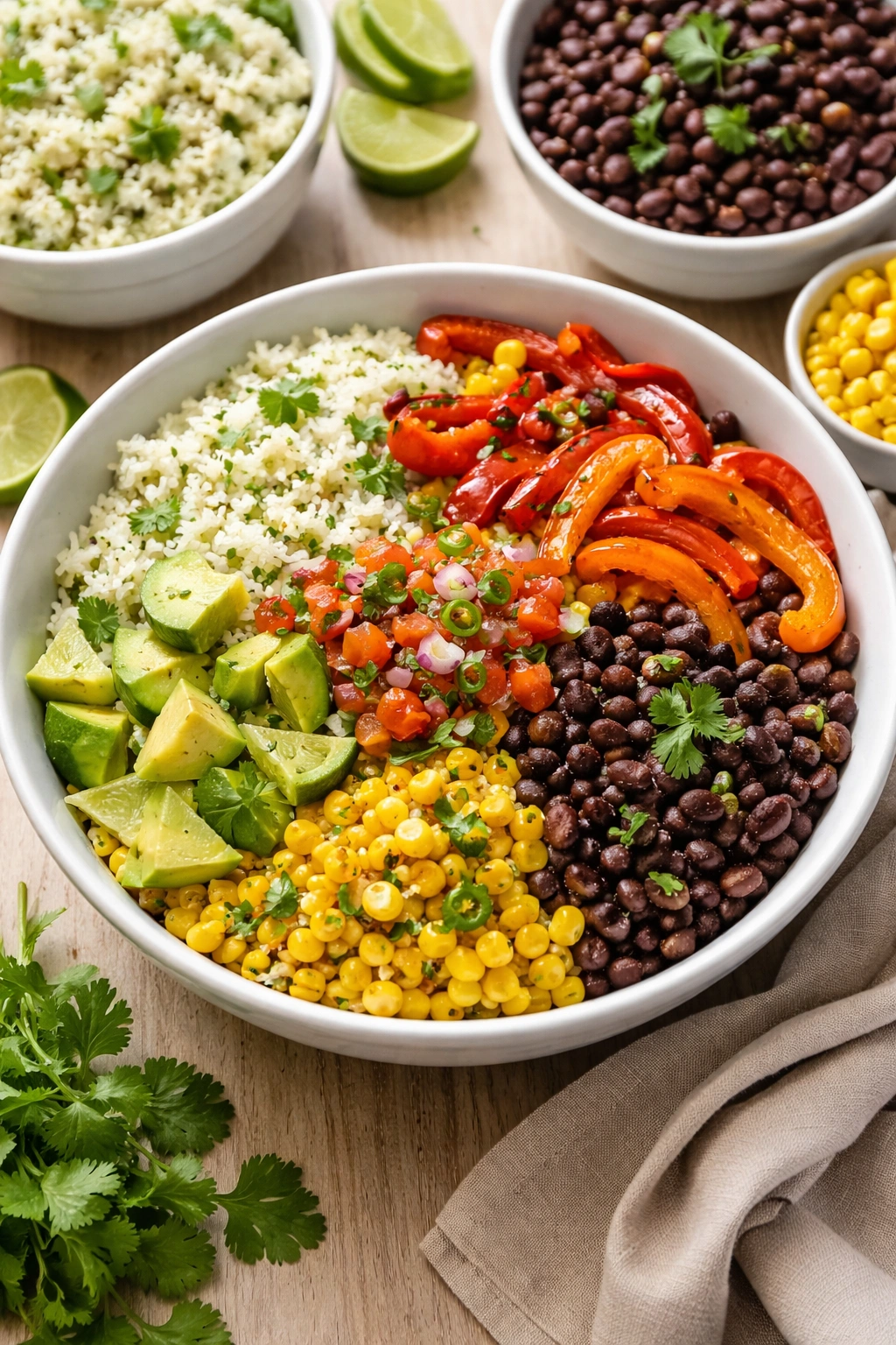 Burrito bowl with cilantro lime rice and black beans