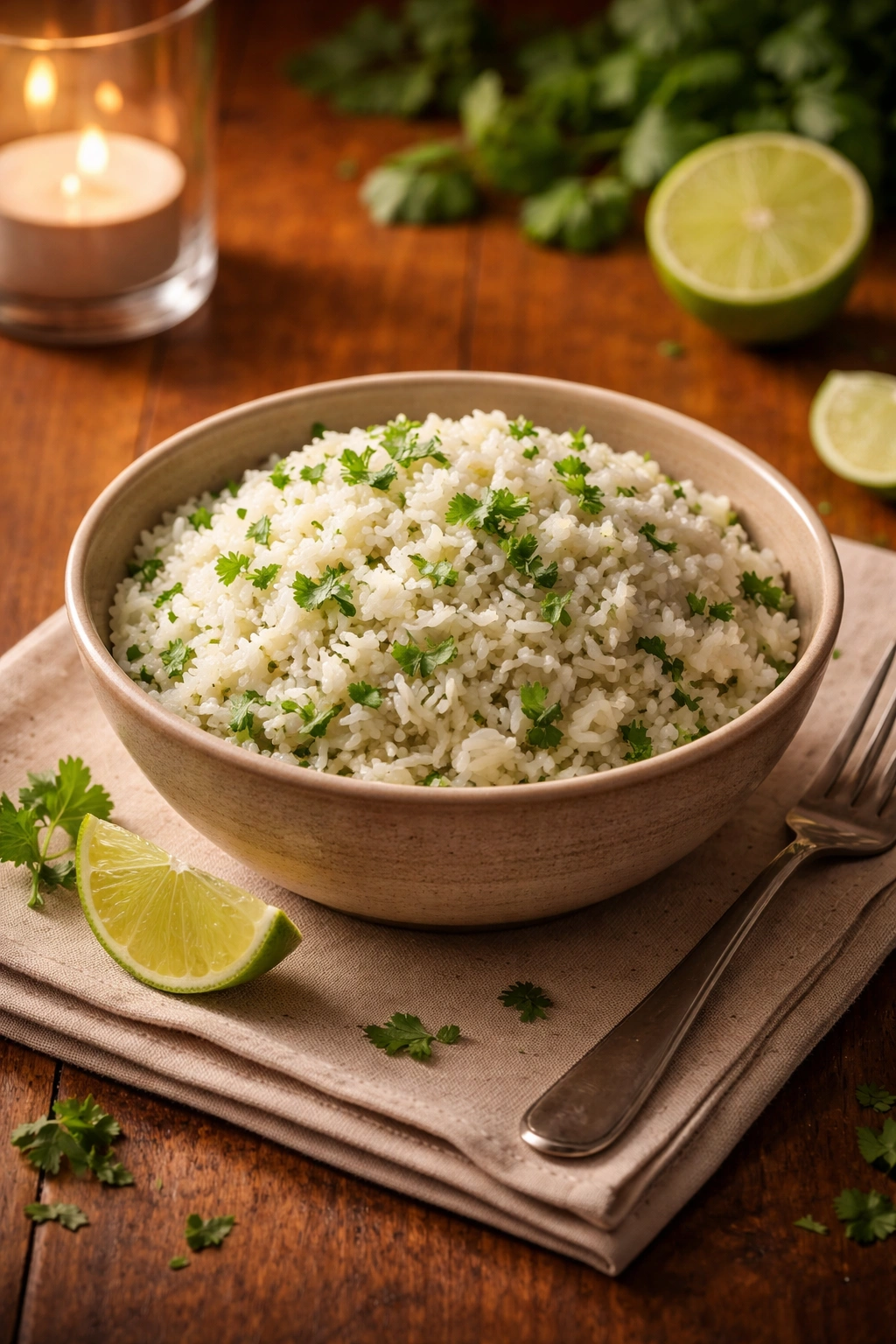 Cozy dining scene featuring cilantro lime rice as a comforting finish