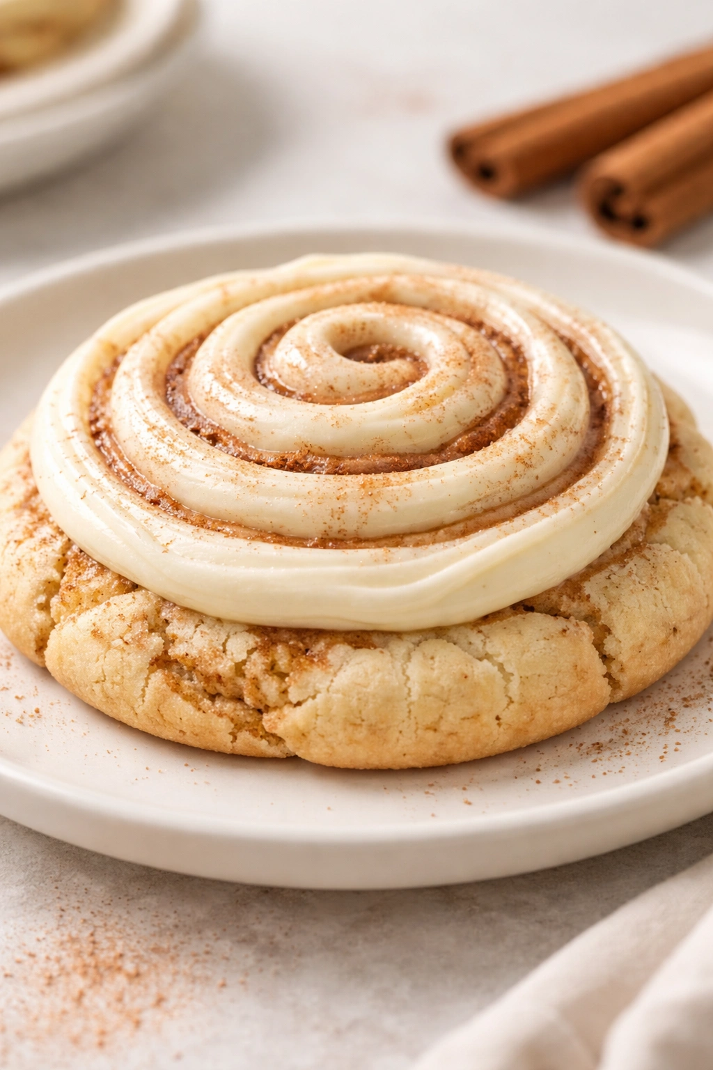 Vanilla cookie with cinnamon swirl and cream cheese frosting