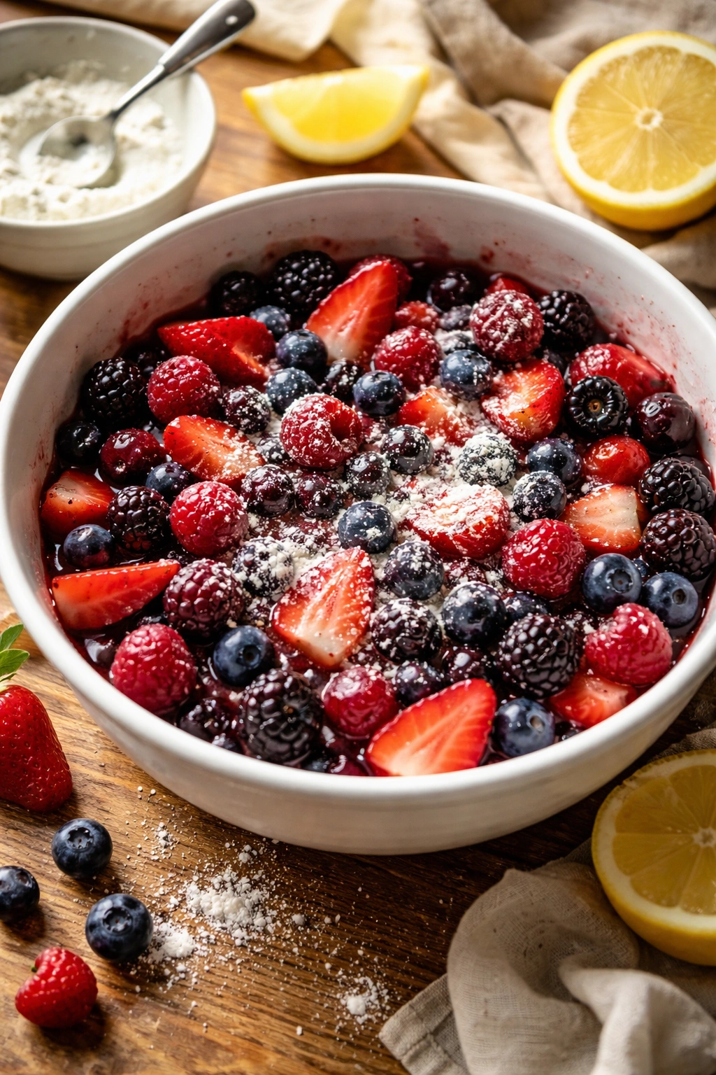 Fruit filling with glossy juices suggesting moisture balance