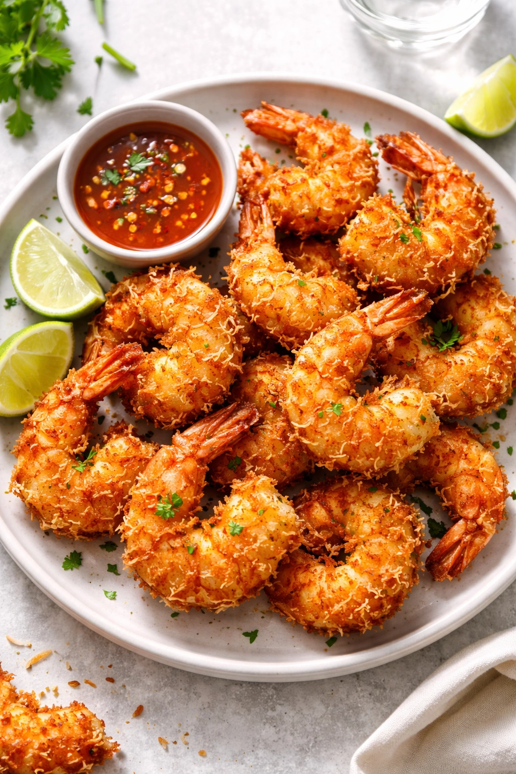 Crispy coconut shrimp on plate with golden brown coating