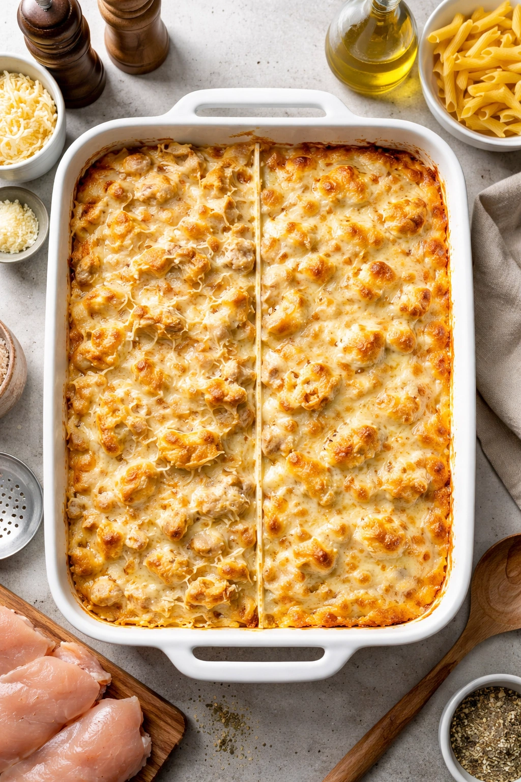 Casserole showing clumpy versus smooth cheese textures