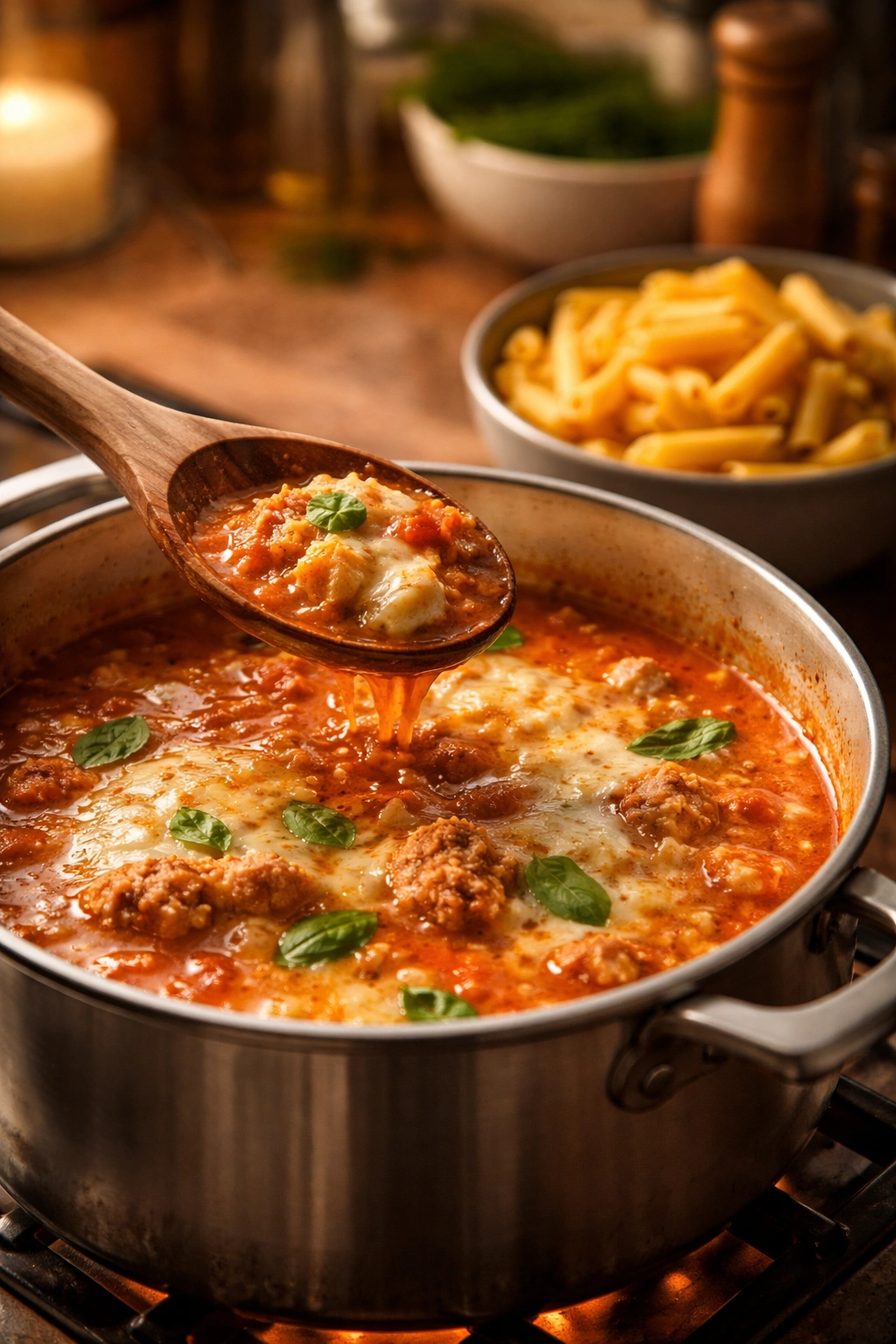 Close-up showing pasta timing for soup to avoid mushy texture
