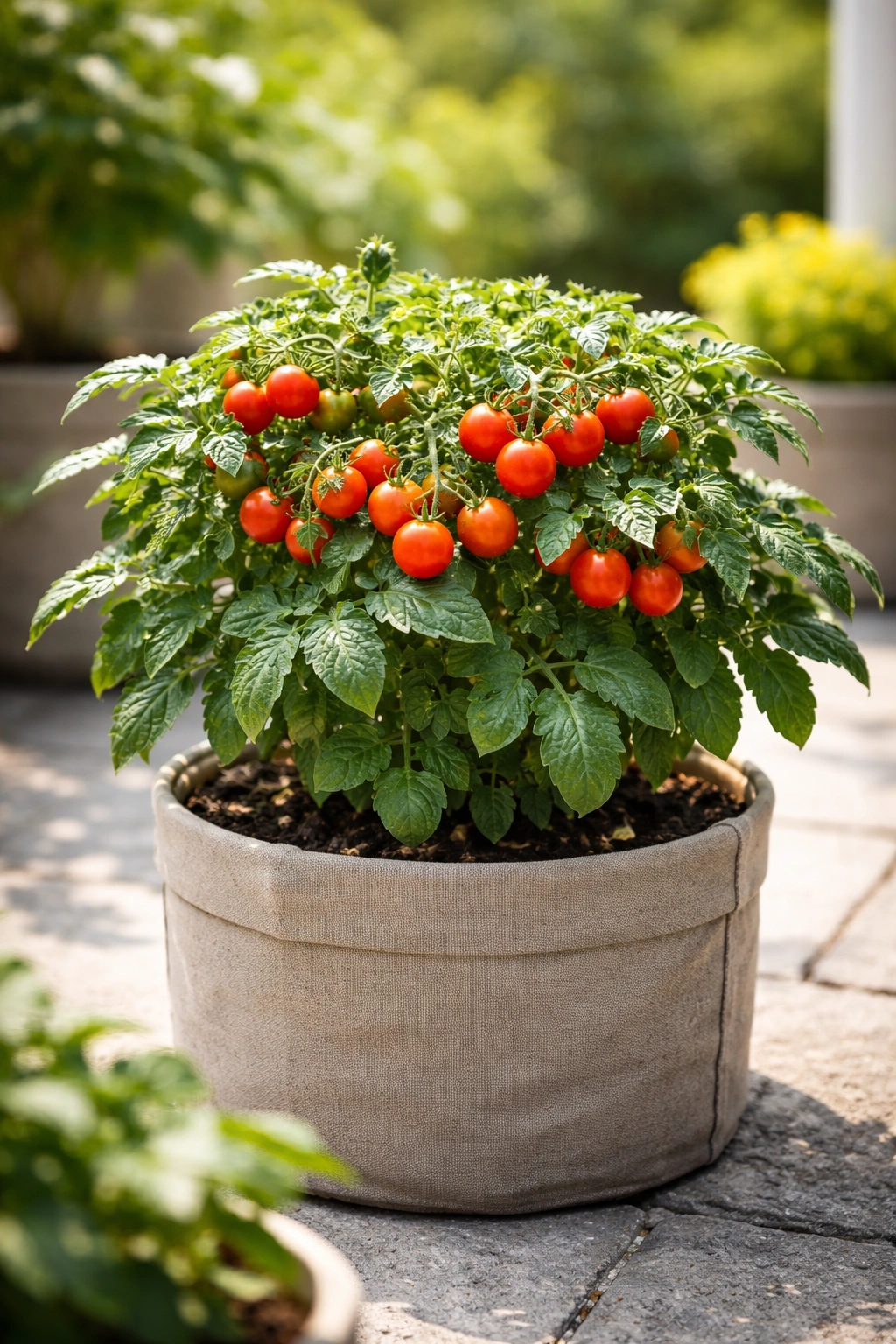 Compact container-variety plant with bushy growth in a small pot