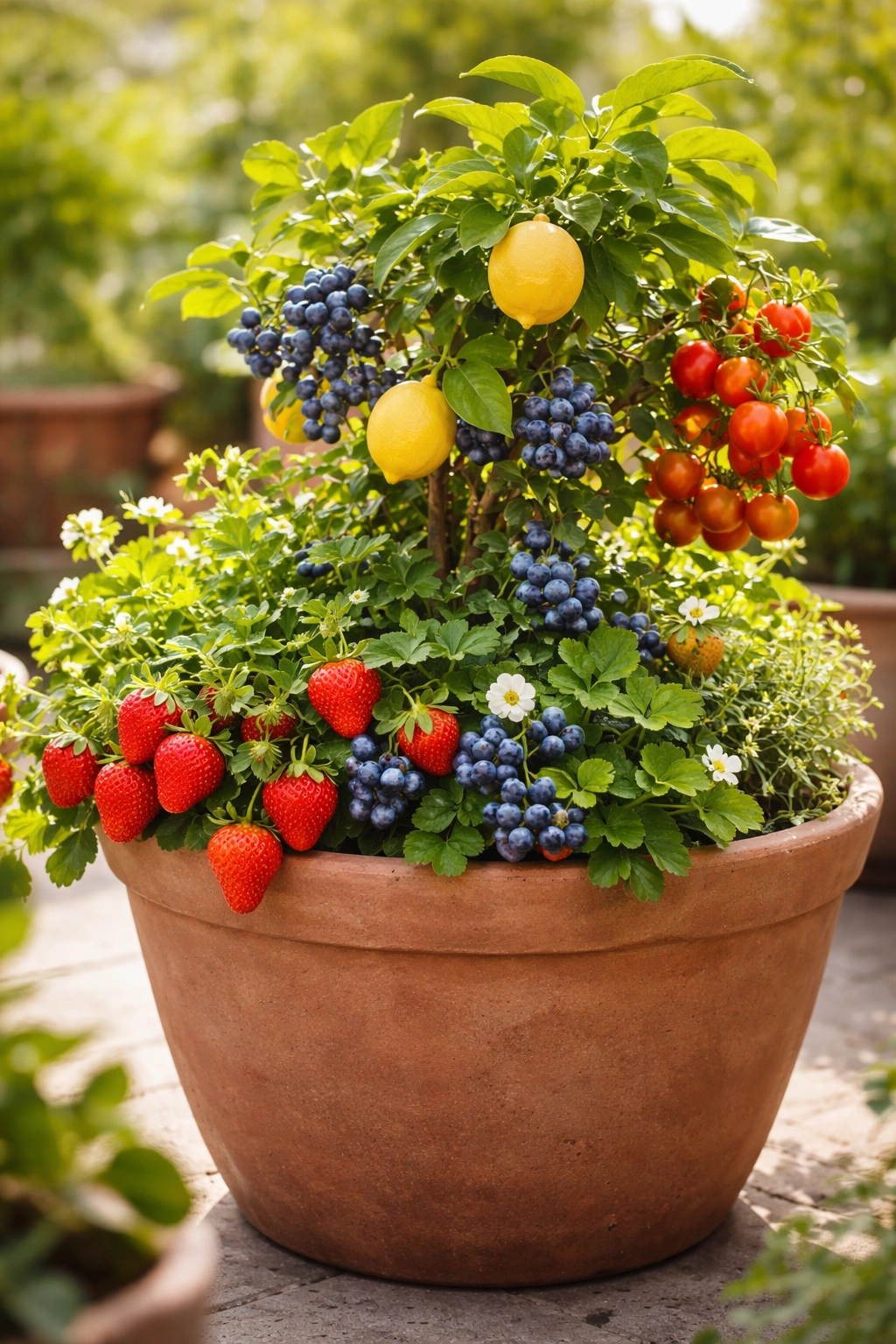 Container fruit plant with abundant ripe berries