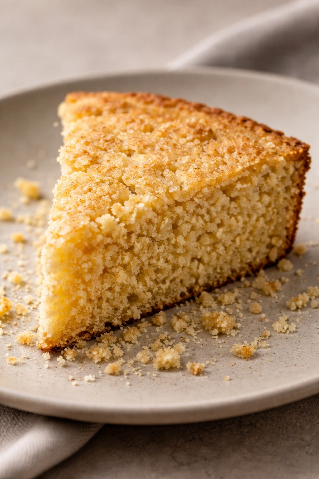 Dry crumbly cornbread wedge showing dense texture