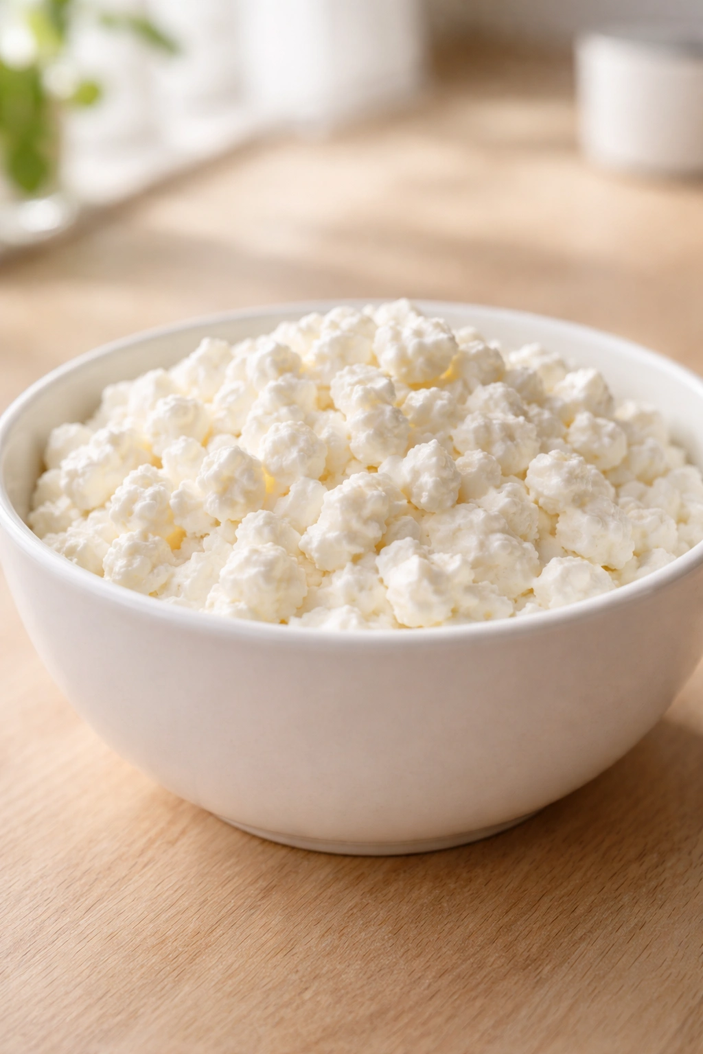 Plain cottage cheese in a bowl showing texture and curds