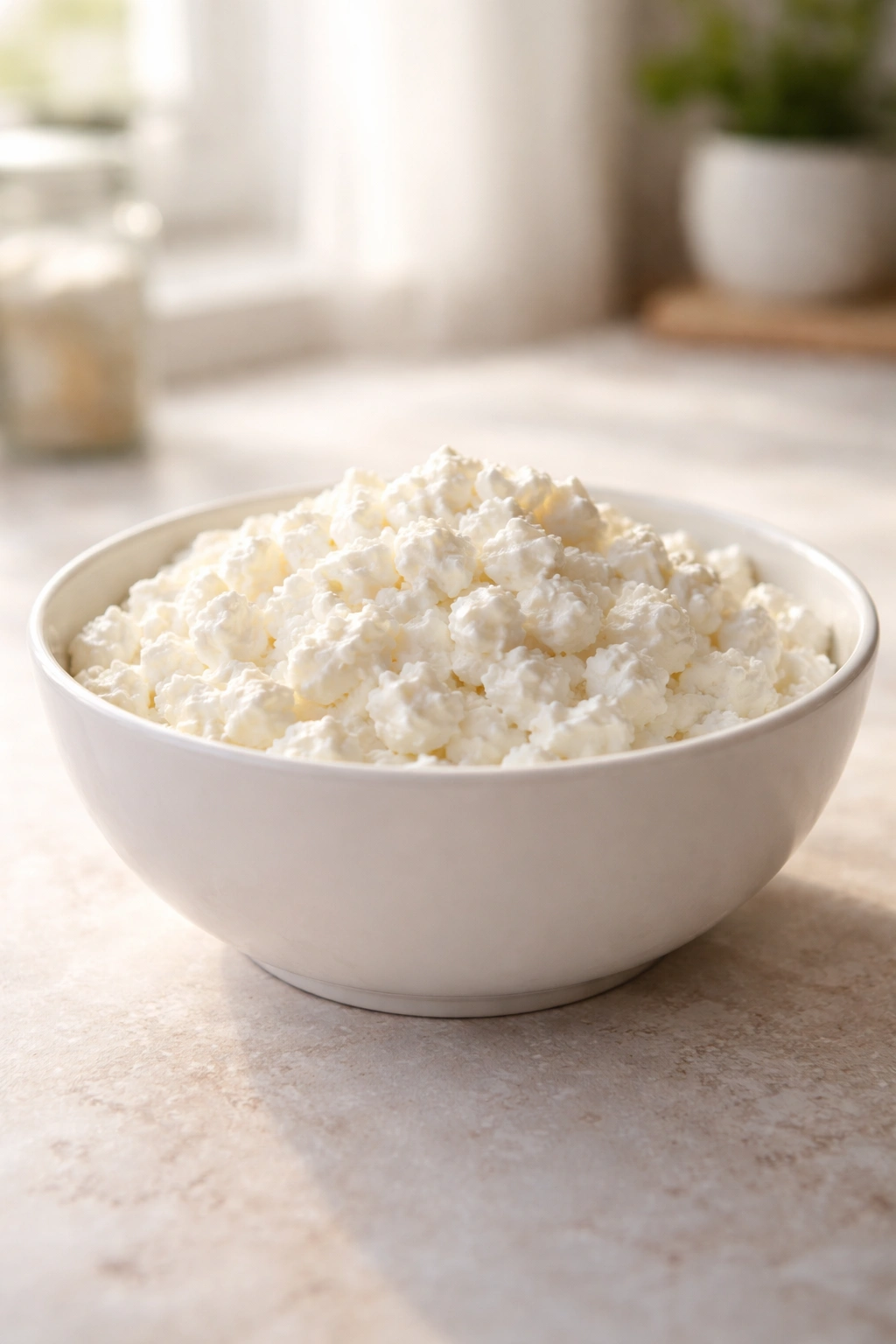 Cottage cheese bowl highlighting curds and texture for satiety