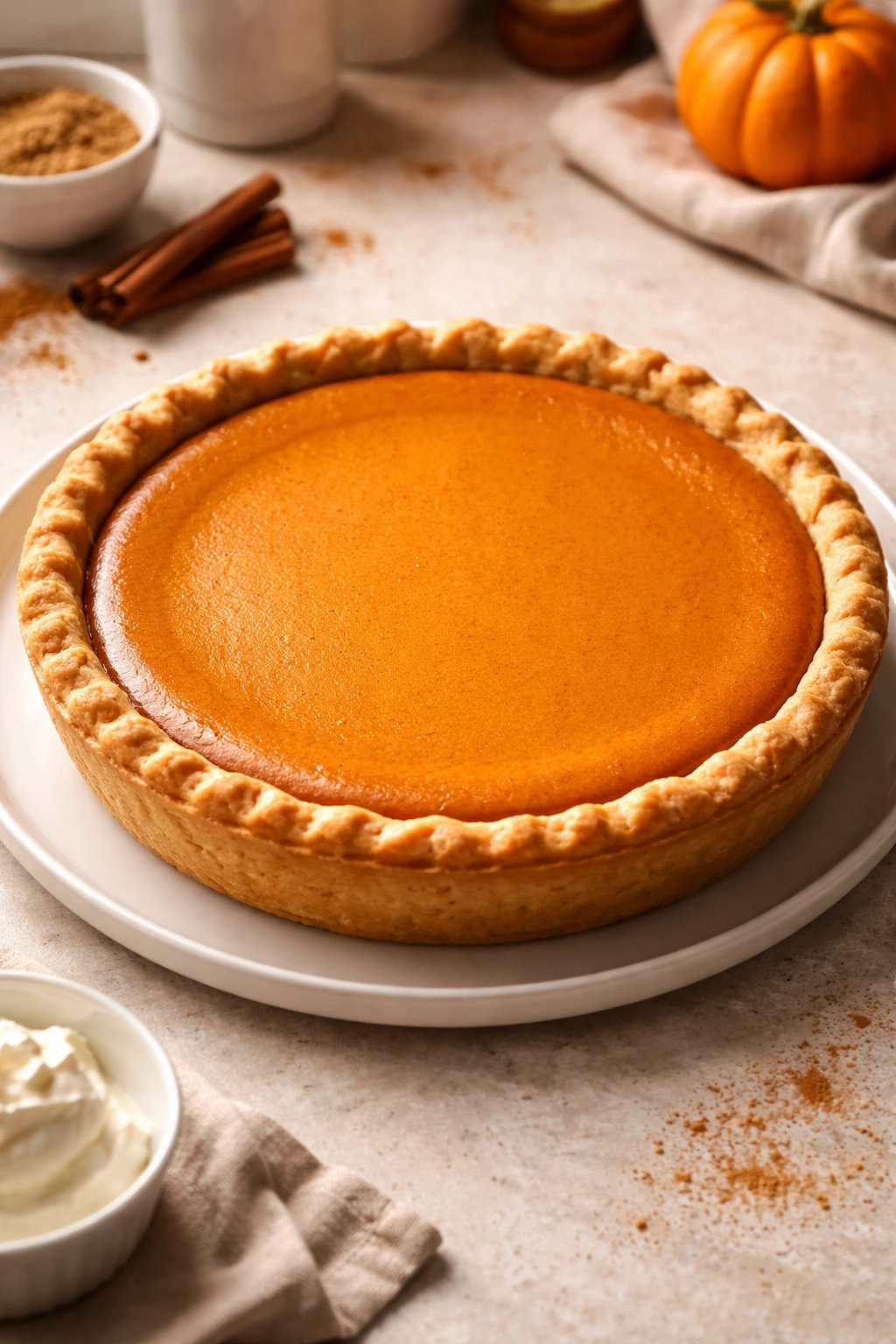 Crack-free pumpkin pie with a smooth top and golden crust
