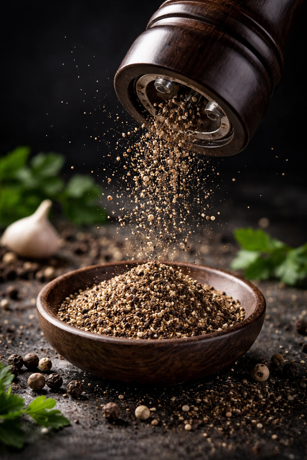 Freshly cracked pepper being ground to highlight common mistakes in seasoning