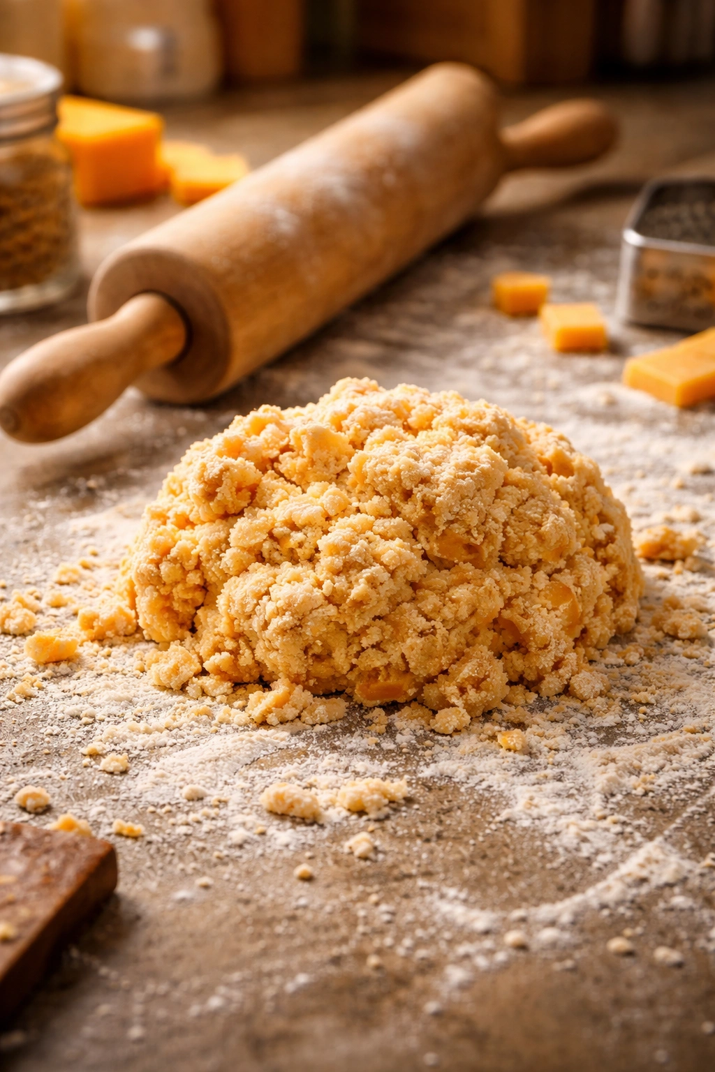 Flour-dusted rolling surface with crumbly dough illustrating common cracker-dough mistakes.
