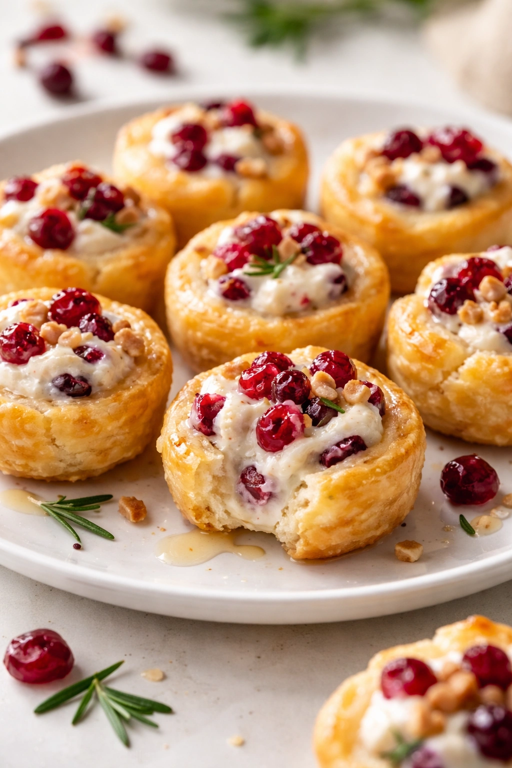 Close-up of cranberry cheese bites with creamy filling and cranberry bits