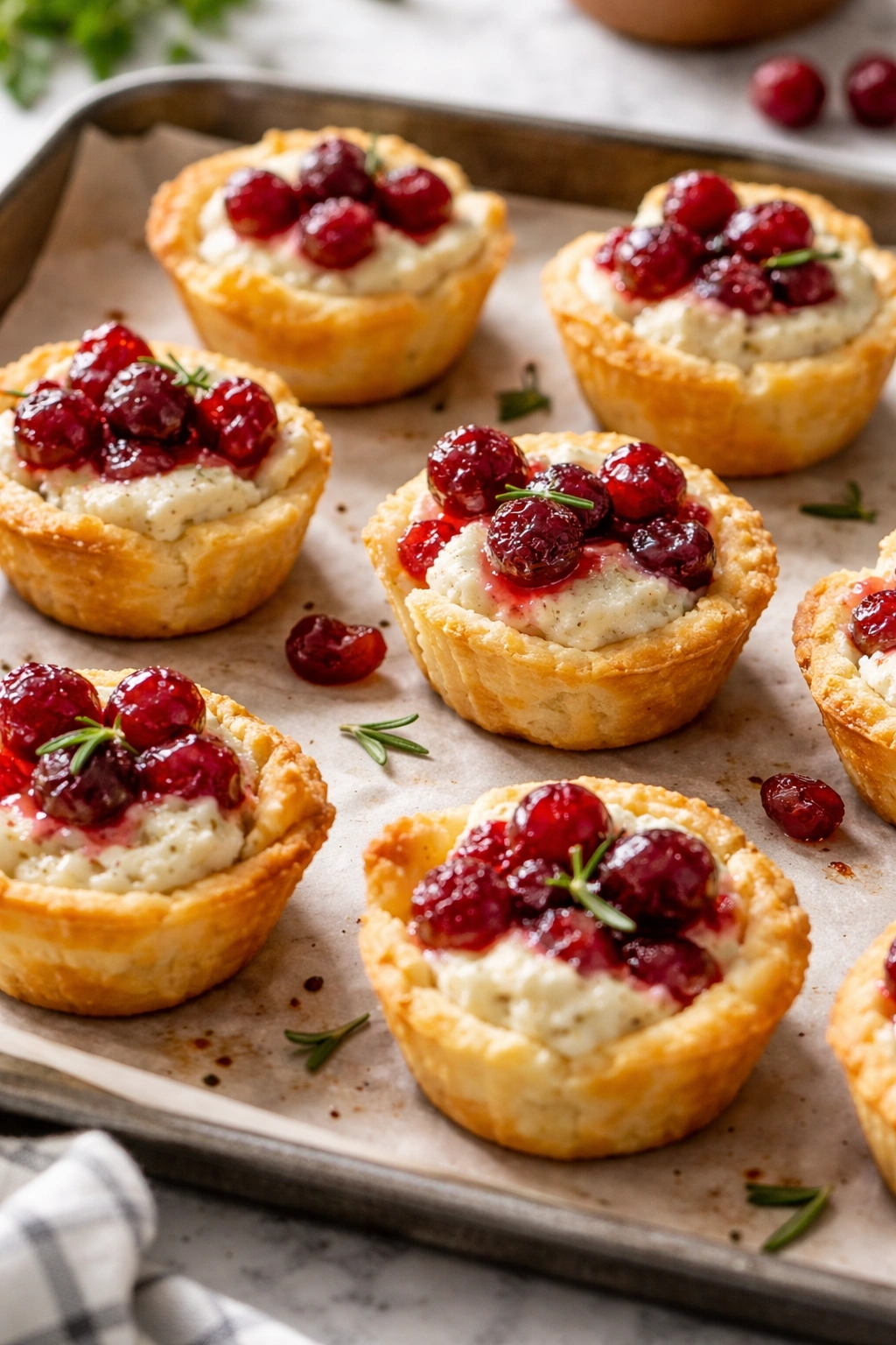 Cranberry cheese bites on parchment with grainy texture and uneven tops