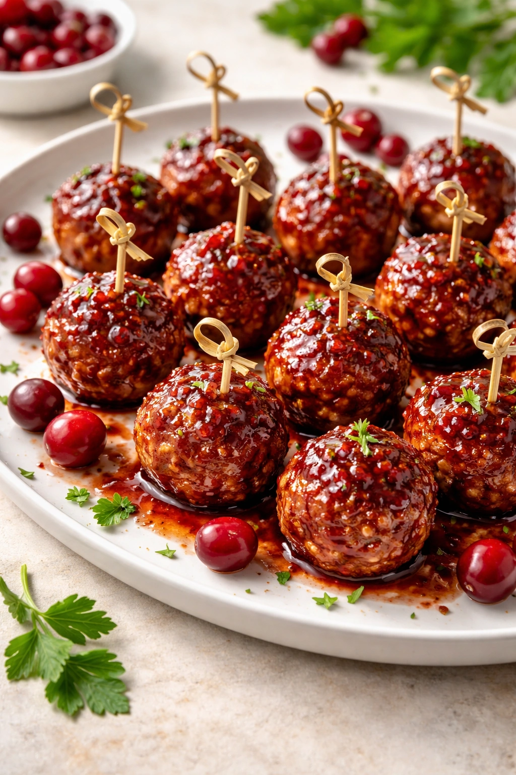 Mini meatball bites with cranberry glaze