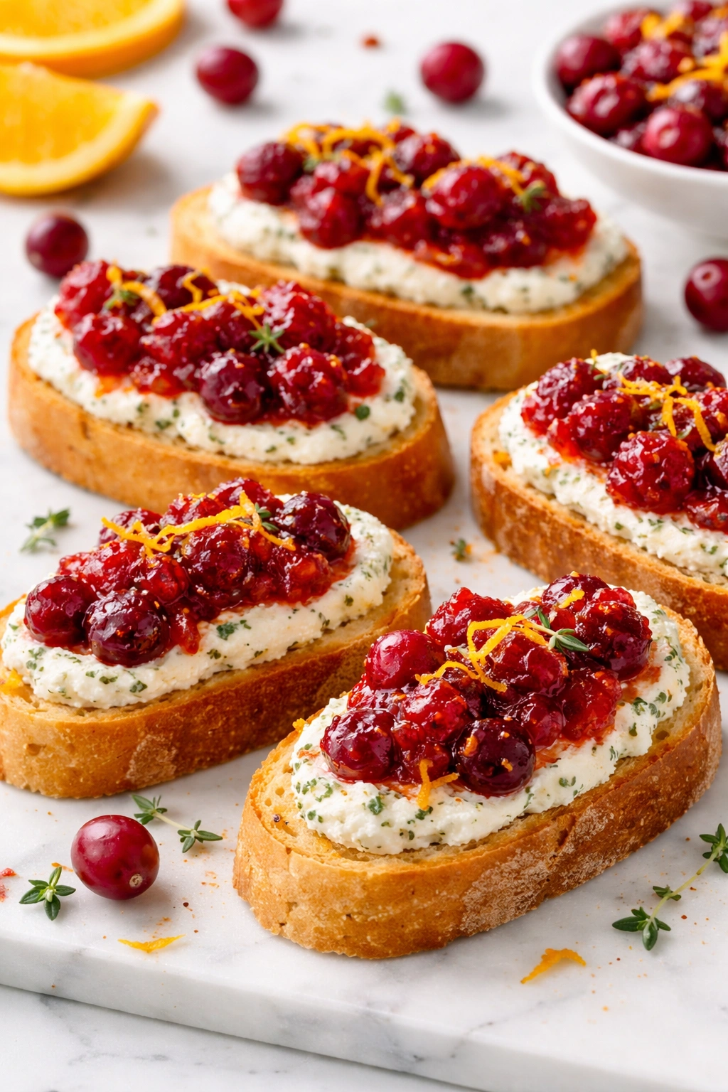 Crostini with cranberry-orange topping and herbed ricotta