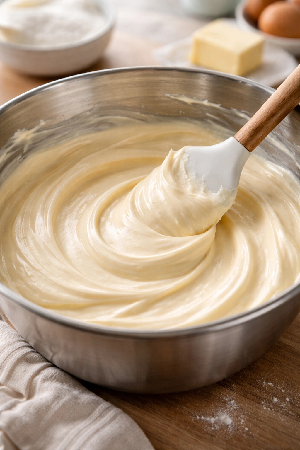 Silky cream cheese filling in a bowl