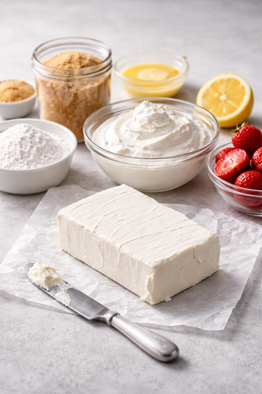 Cream cheese block on neutral surface