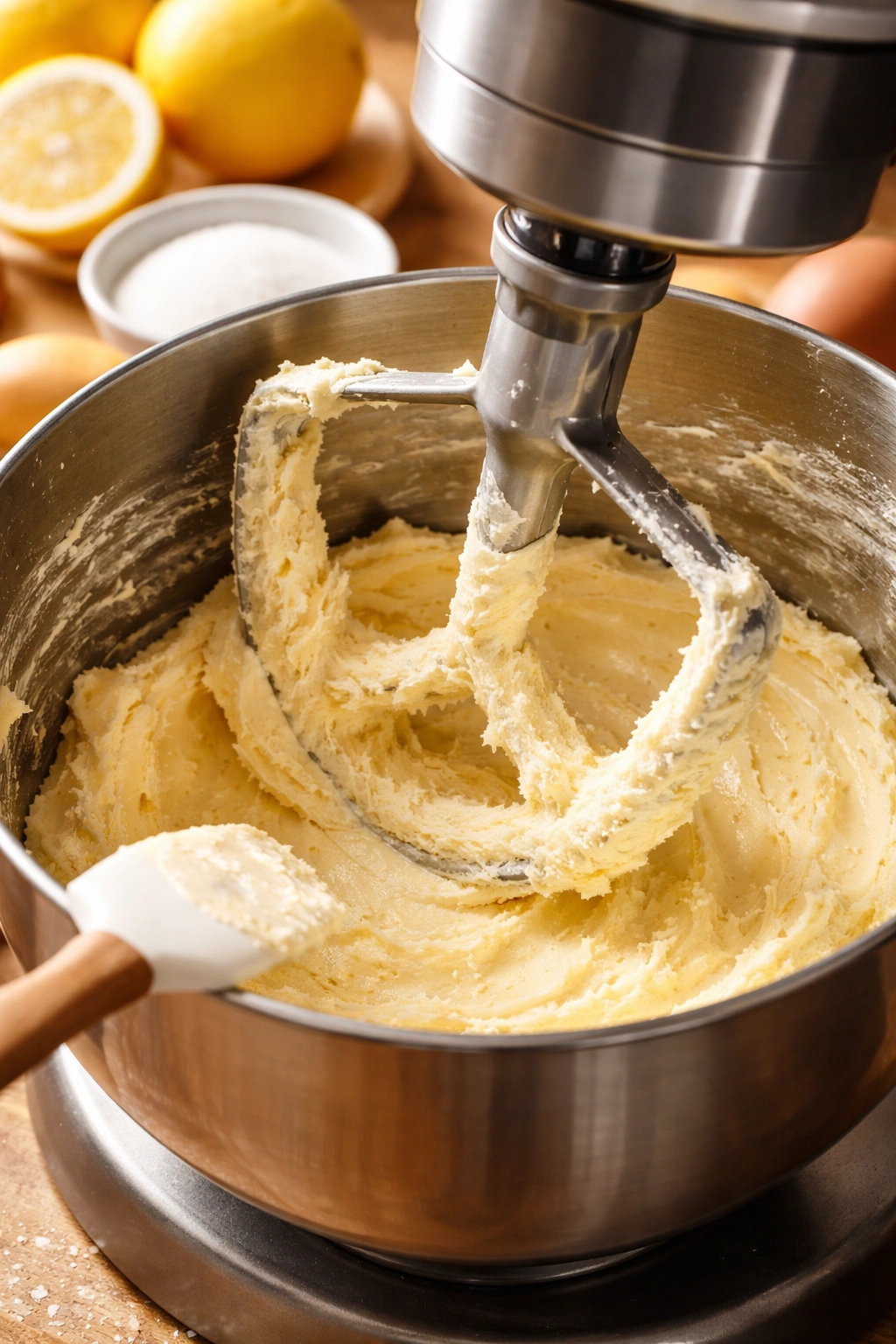 Creamed butter and sugar in a mixer bowl
