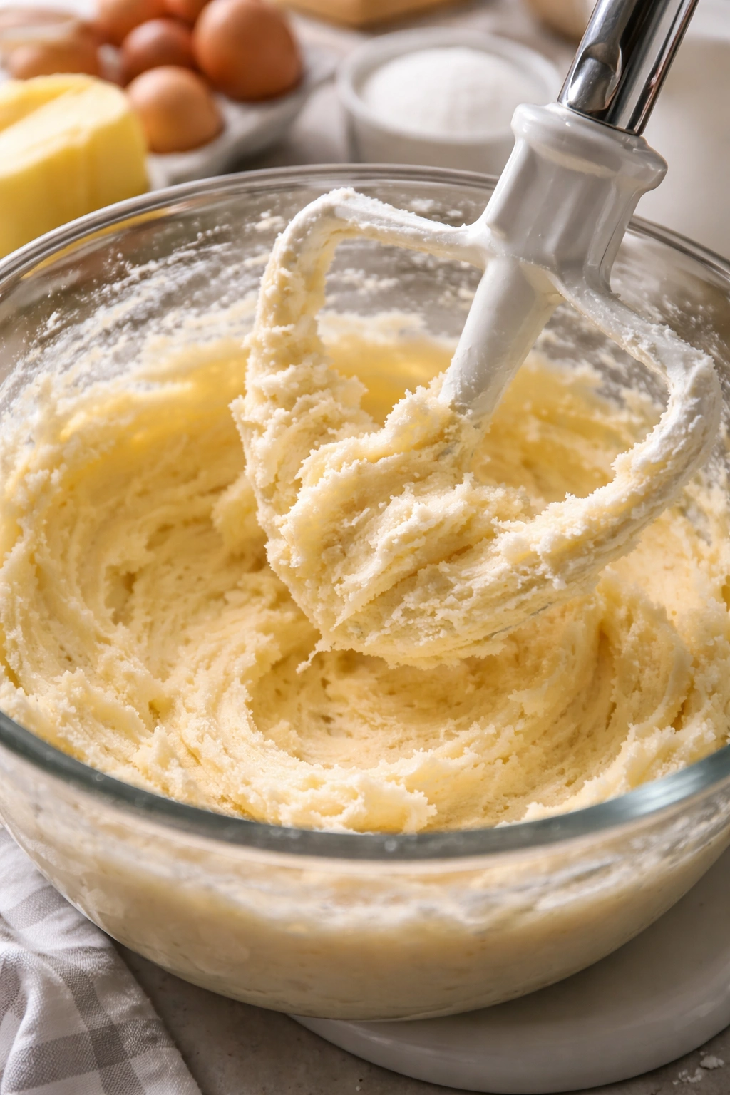 Creamed butter and sugar in a mixing bowl