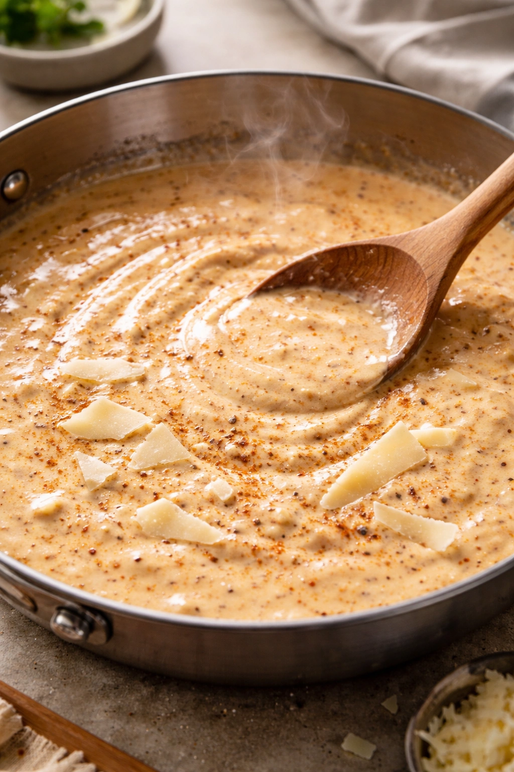 Glossy creamy Cajun sauce in a pan