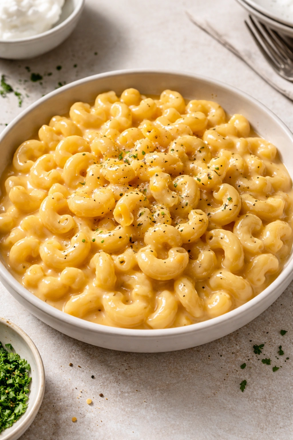 Creamy macaroni and cheese in a dish