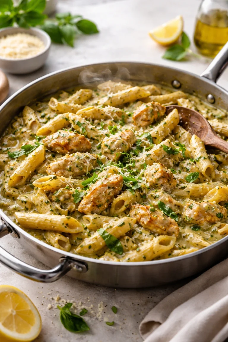 One-Pan Creamy Pesto Chicken Pasta in 20 Minutes