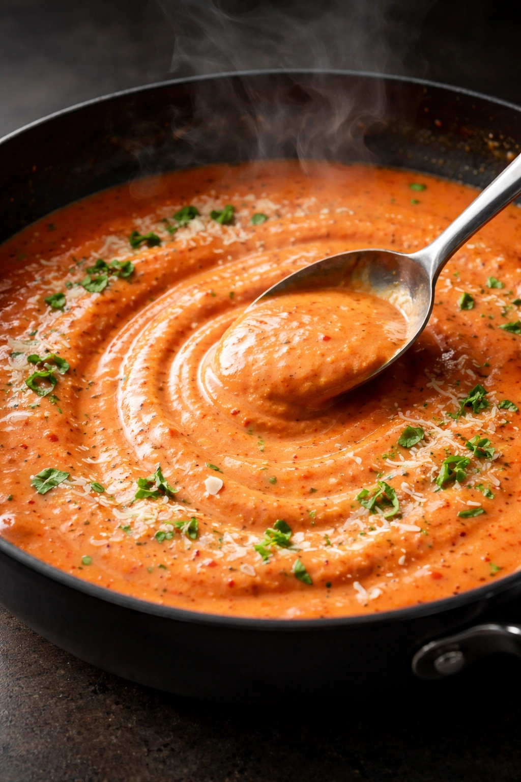 Creamy sauce being stirred in a pan