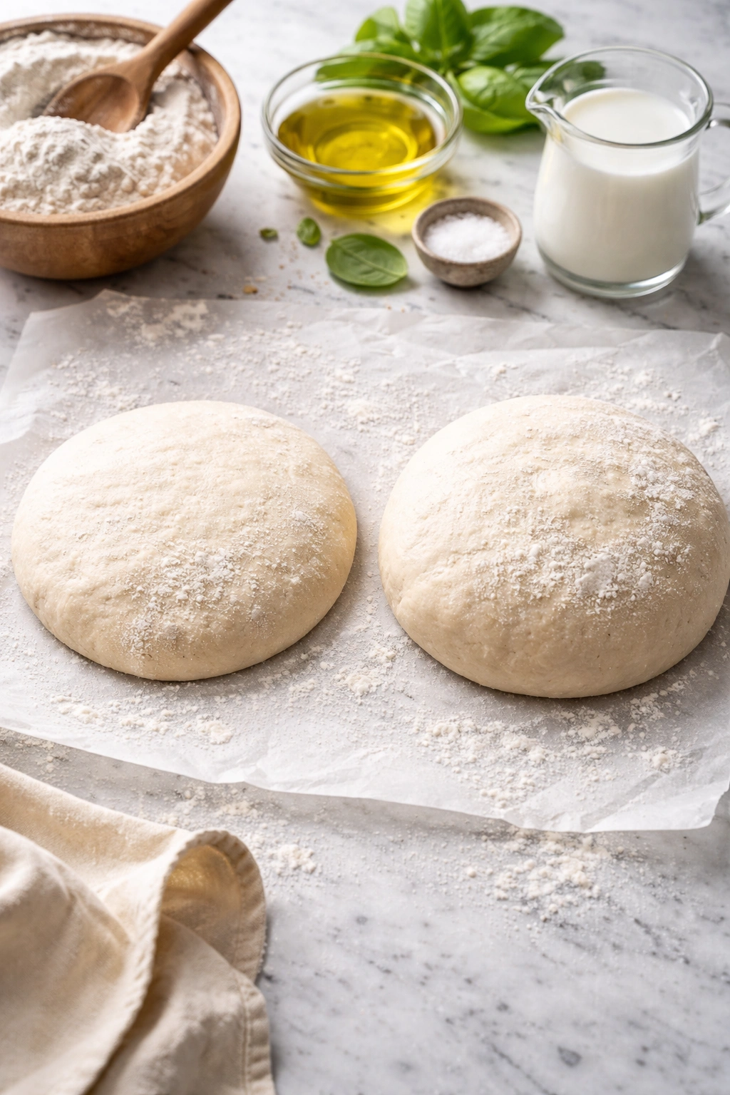 Two dough portions showing thin crispy crust and thick fluffy crust side by side