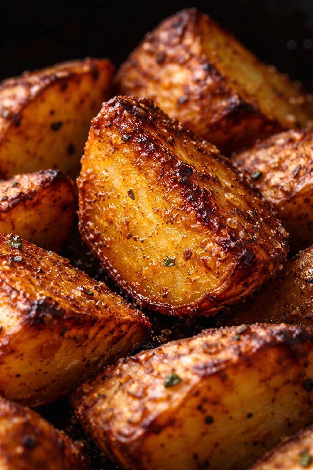 Close-up of a crispy browned potato exterior