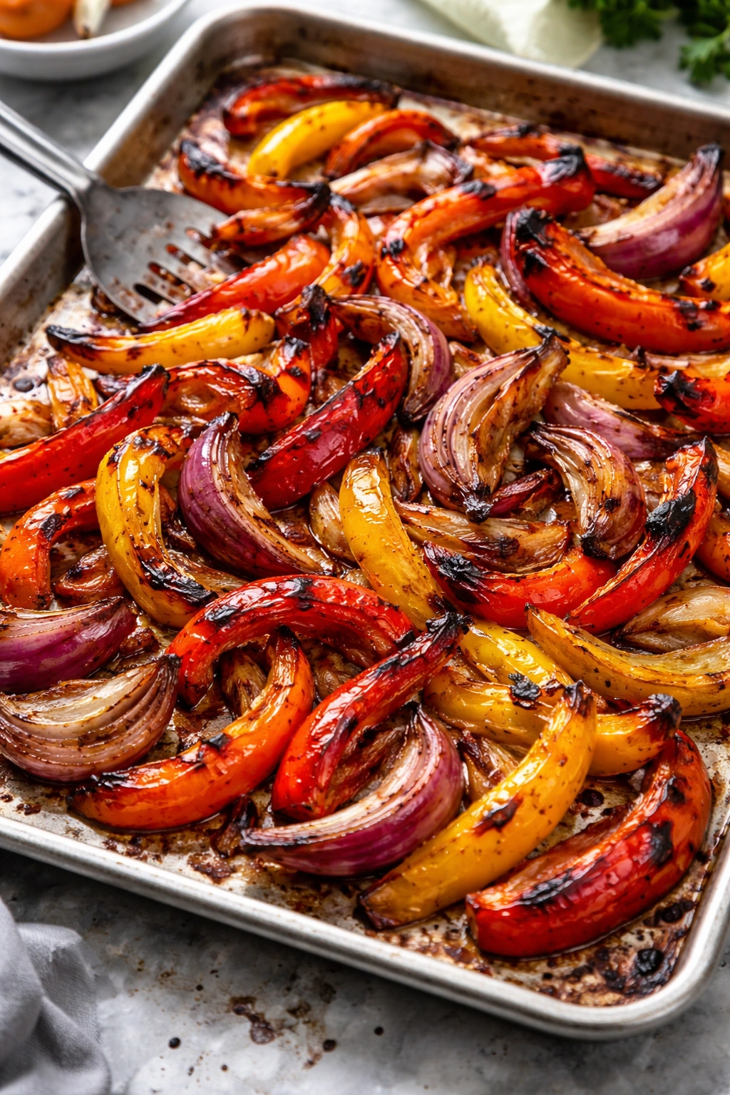 Roasted vegetables with dark crispy edges