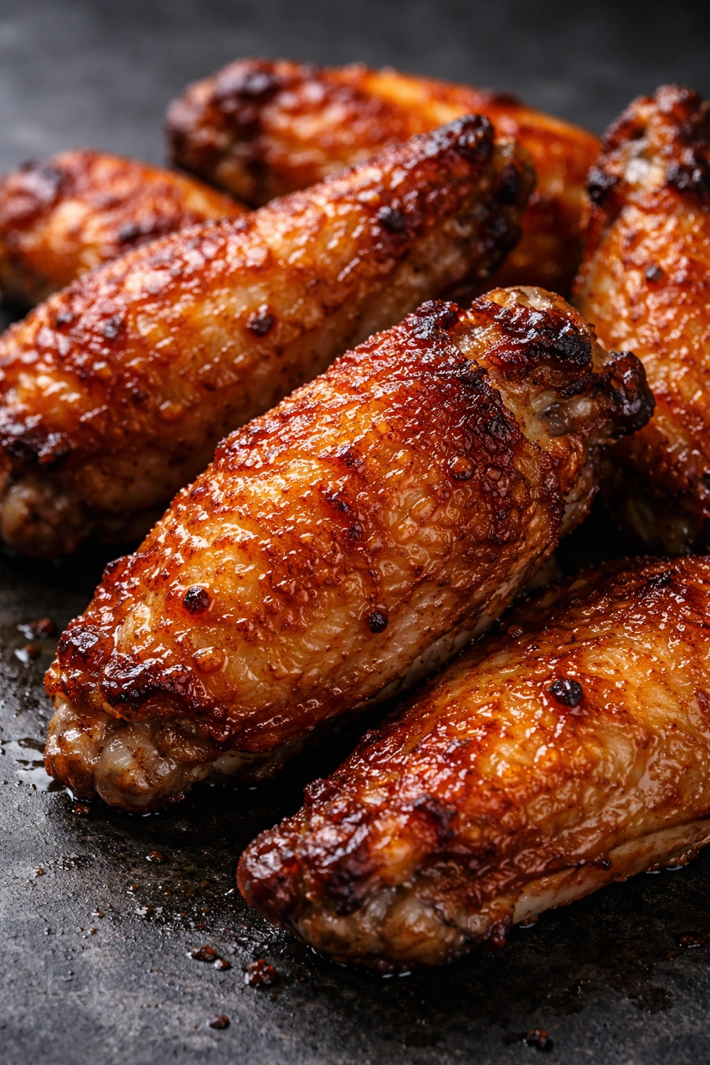 Macro close-up of crackled crispy chicken skin texture