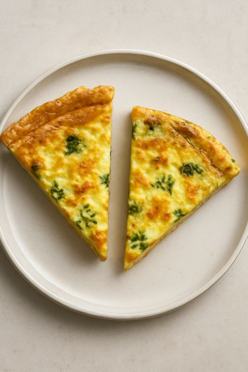 Crusted and crustless quiche slices on plate for comparison