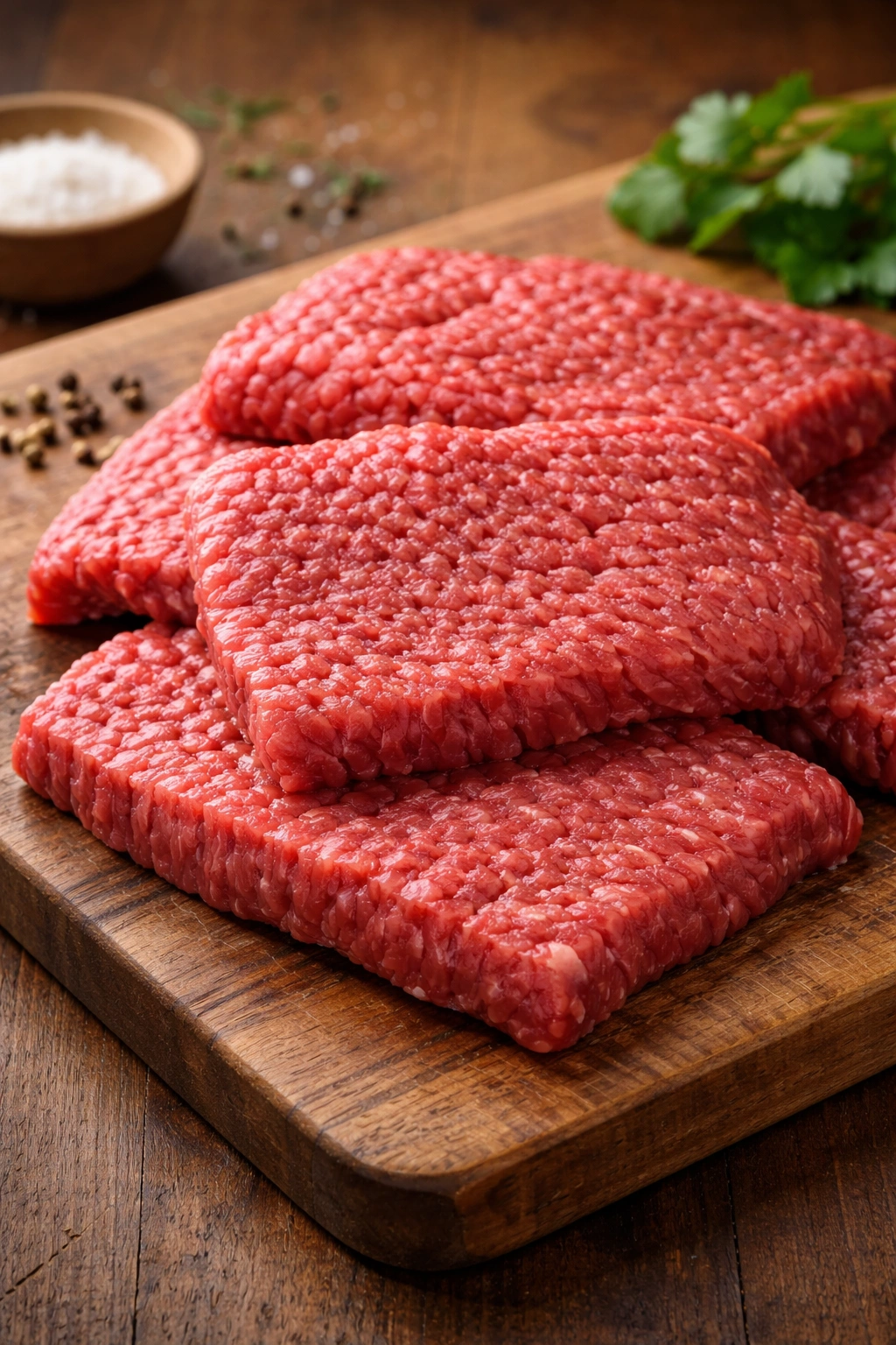 Raw cube steak showing tenderized dimples on cutting board