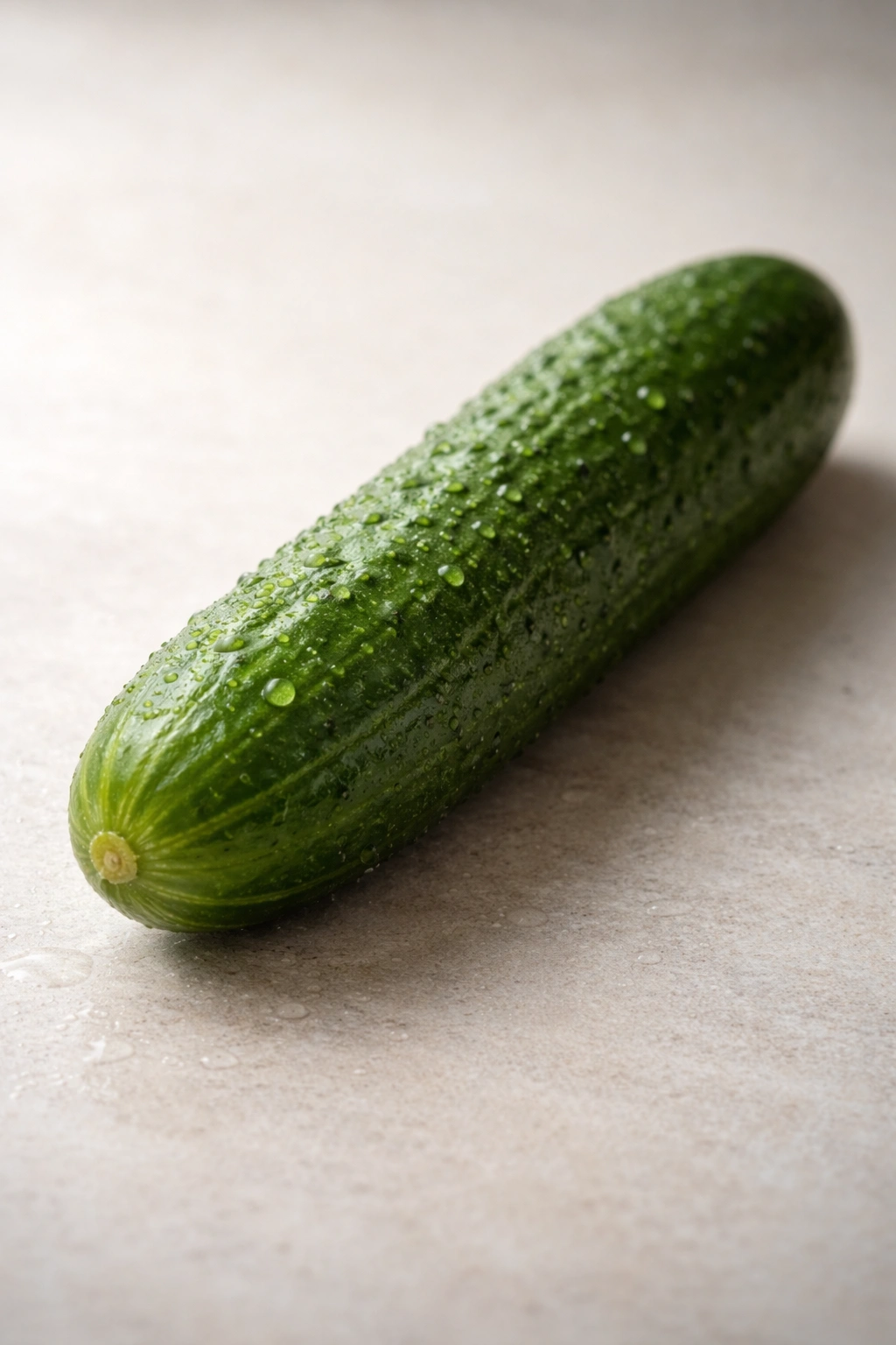 Fresh cucumber on neutral background with dew to convey final tips about eating cucumbers