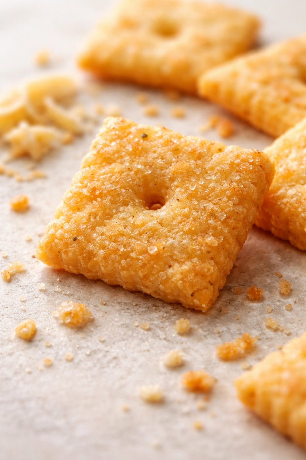 Single cracker showing dairy-free cheese adaptation texture.