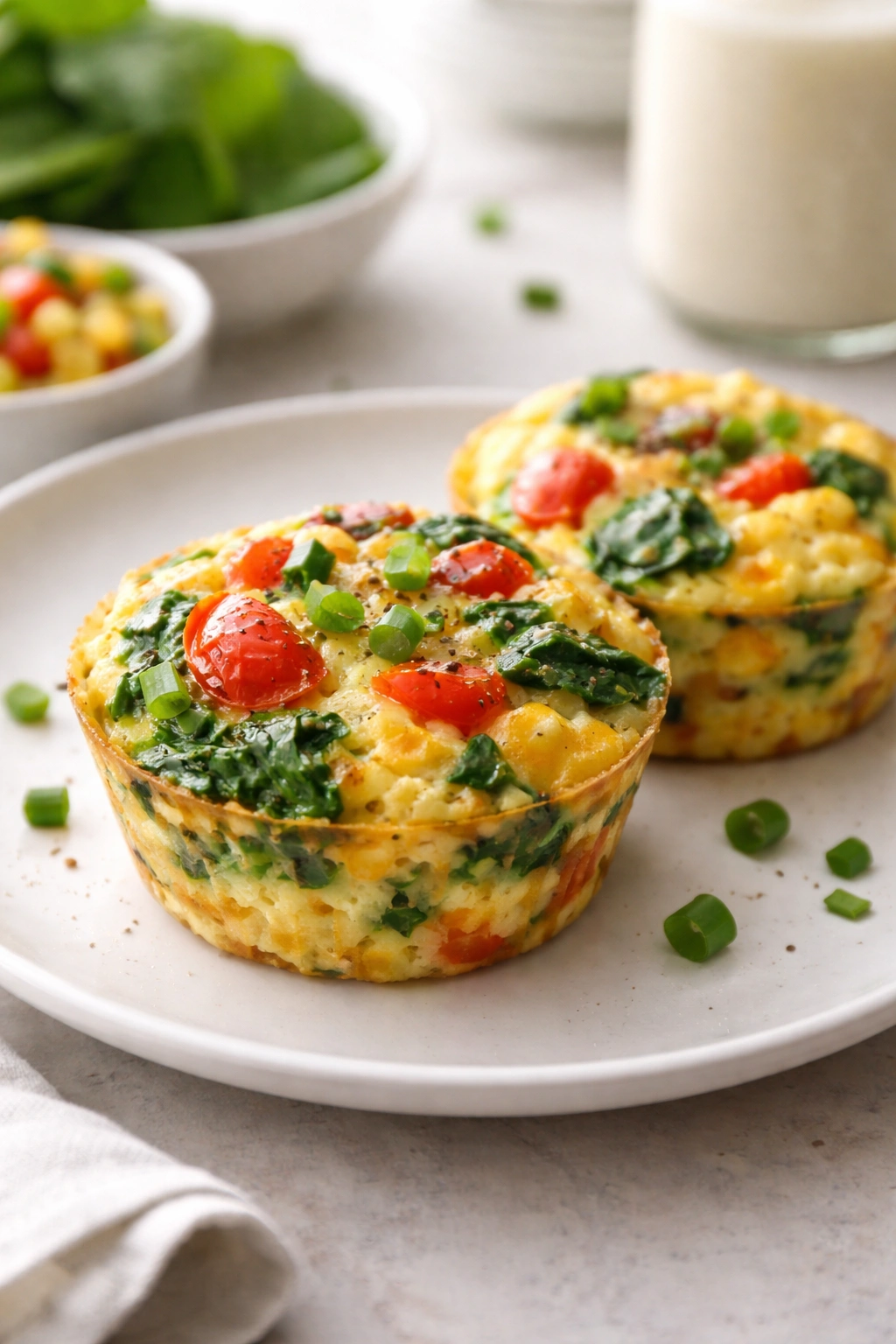 Dairy-free egg muffin cup with vegetables on a plate