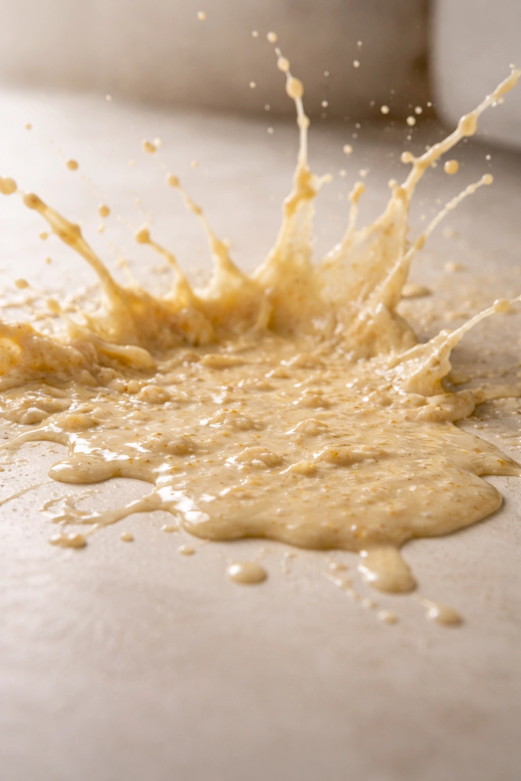 Abstract pale-yellow liquid splash on neutral background