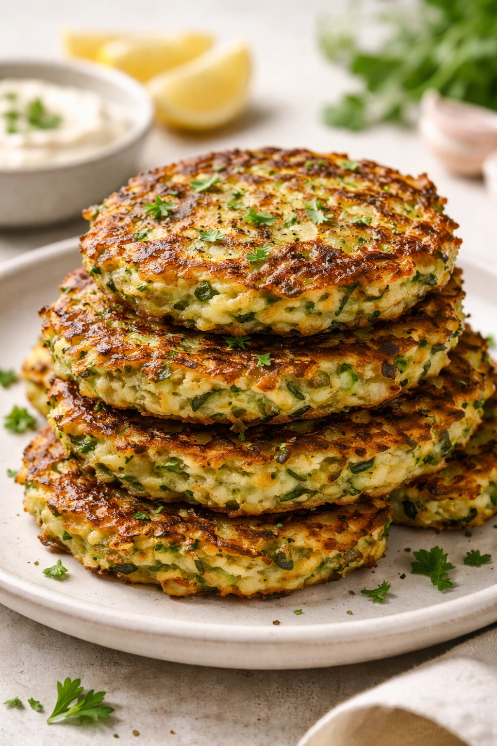 Dairy-free zucchini fritter on plain plate